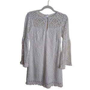 Nanette Lepore White Crochet Lace Fringe Hem Keyhole Designer Dress Size 0